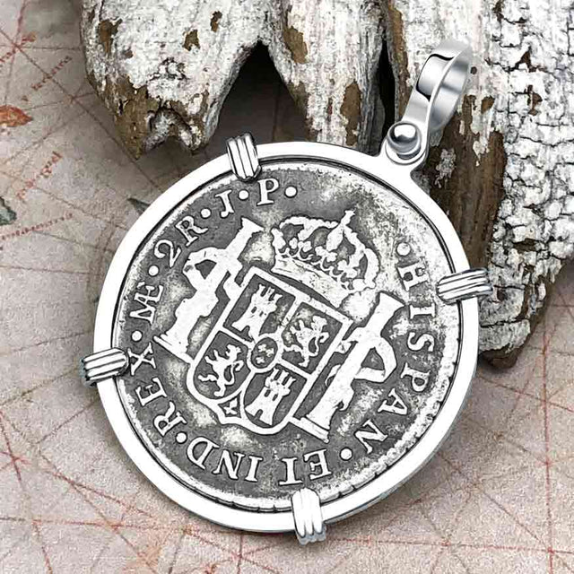 1803 Pirate Era Silver 2 Reale Spanish Portrait Piece of 8 Sterling Silver Pendant