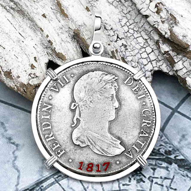 1817 Pirate Era Silver 4 Reale Spanish Portrait Piece of 8 Sterling Silver Pendant