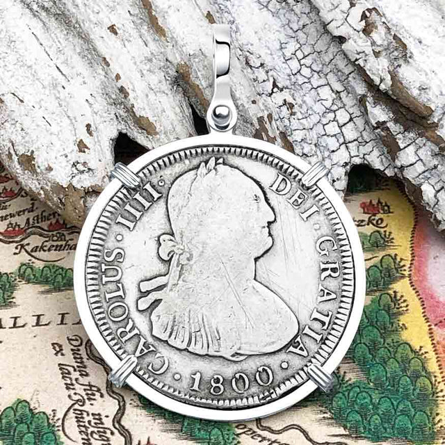 1800 Pirate Era Silver 4 Reale Spanish Portrait Piece of 8 Sterling Silver Pendant