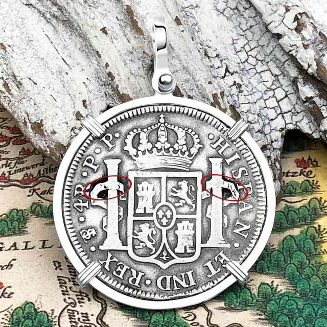 1800 Pirate Era Silver 4 Reale Spanish Portrait Piece of 8 Sterling Silver Pendant