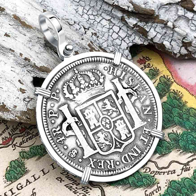 1800 Pirate Era Silver 4 Reale Spanish Portrait Piece of 8 Sterling Silver Pendant