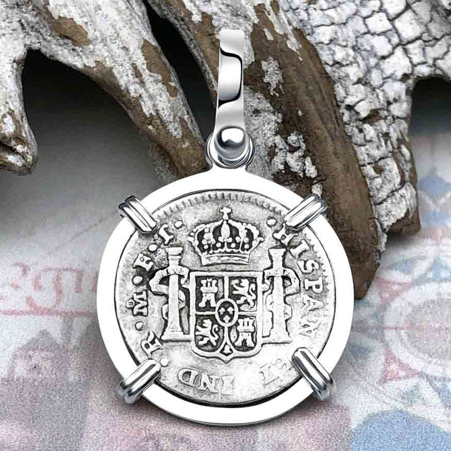 1802 Pirate Era Silver 1/2 Reale Spanish Portrait Piece of 8 Sterling Silver Pendant