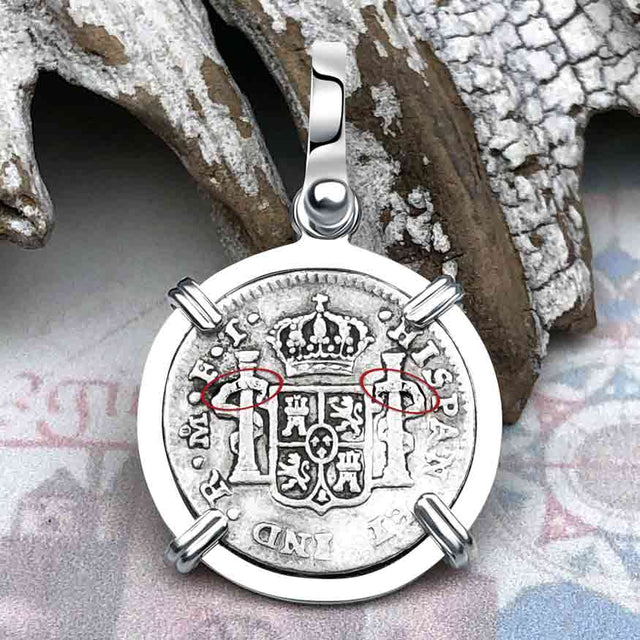 1802 Pirate Era Silver 1/2 Reale Spanish Portrait Piece of 8 Sterling Silver Pendant