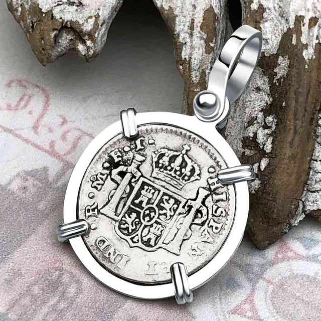 1802 Pirate Era Silver 1/2 Reale Spanish Portrait Piece of 8 Sterling Silver Pendant