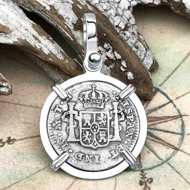 1807 Pirate Era Silver 1/2 Reale Spanish Portrait Piece of 8 Sterling Silver Pendant