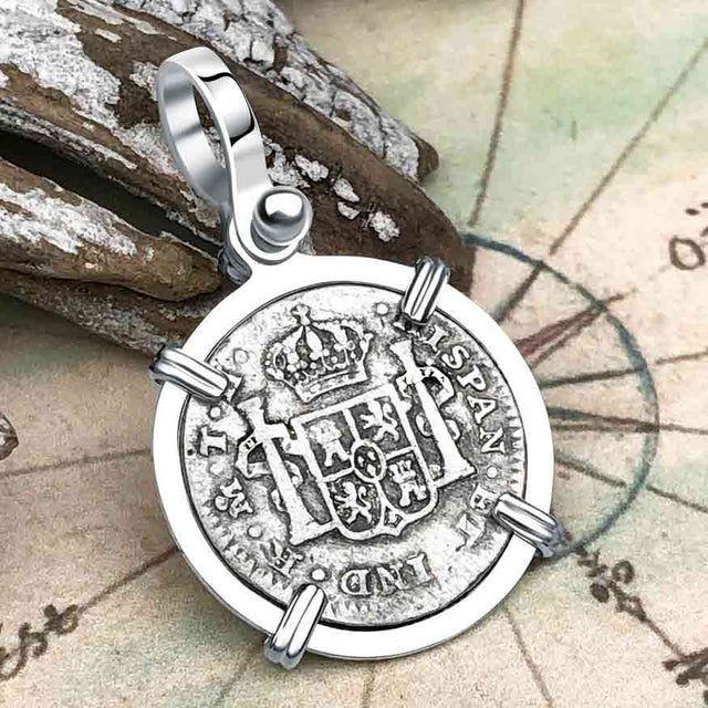 1807 Pirate Era Silver 1/2 Reale Spanish Portrait Piece of 8 Sterling Silver Pendant