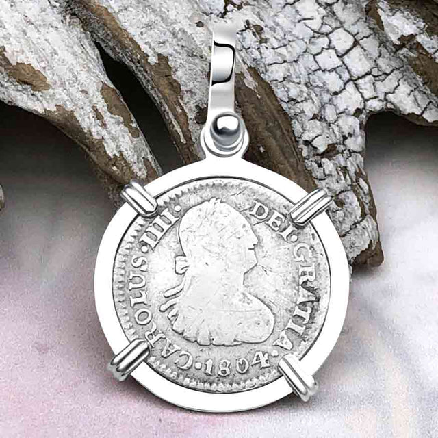 1804 Pirate Era Silver 1/2 Reale Spanish Portrait Piece of 8 Sterling Silver Pendant