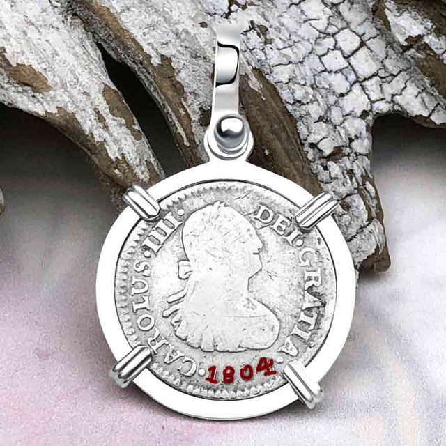 1804 Pirate Era Silver 1/2 Reale Spanish Portrait Piece of 8 Sterling Silver Pendant