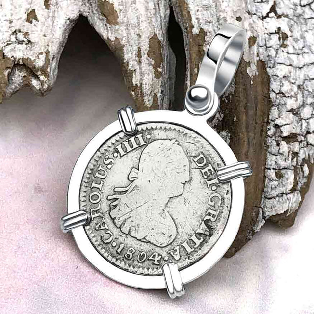 1804 Pirate Era Silver 1/2 Reale Spanish Portrait Piece of 8 Sterling Silver Pendant