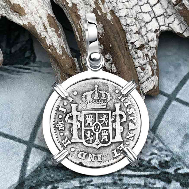 1824 Pirate Era Silver 1/2 Reale Spanish Portrait Piece of 8 Sterling Silver Pendant