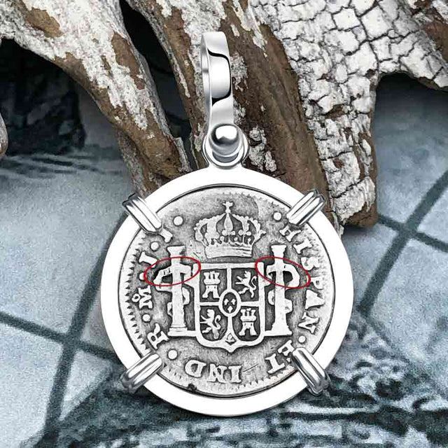 1824 Pirate Era Silver 1/2 Reale Spanish Portrait Piece of 8 Sterling Silver Pendant