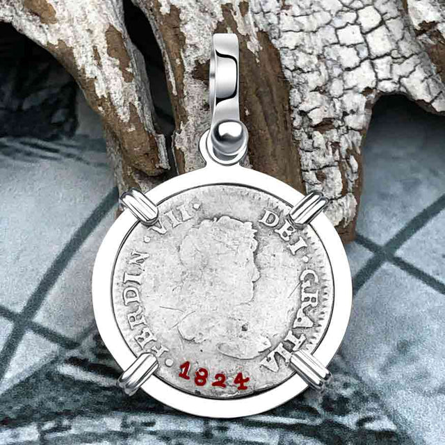 1824 Pirate Era Silver 1/2 Reale Spanish Portrait Piece of 8 Sterling Silver Pendant