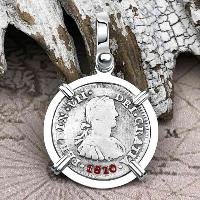 1810 Pirate Era Silver 1/2 Reale Spanish Portrait Piece of 8 Sterling Silver Pendant