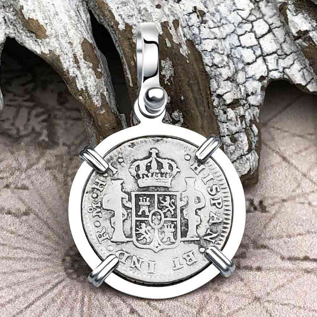 1810 Pirate Era Silver 1/2 Reale Spanish Portrait Piece of 8 Sterling Silver Pendant