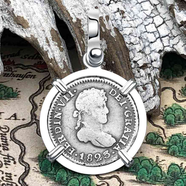 1823 Pirate Era Silver 1/2 Reale Spanish Portrait Piece of 8 Sterling Silver Pendant