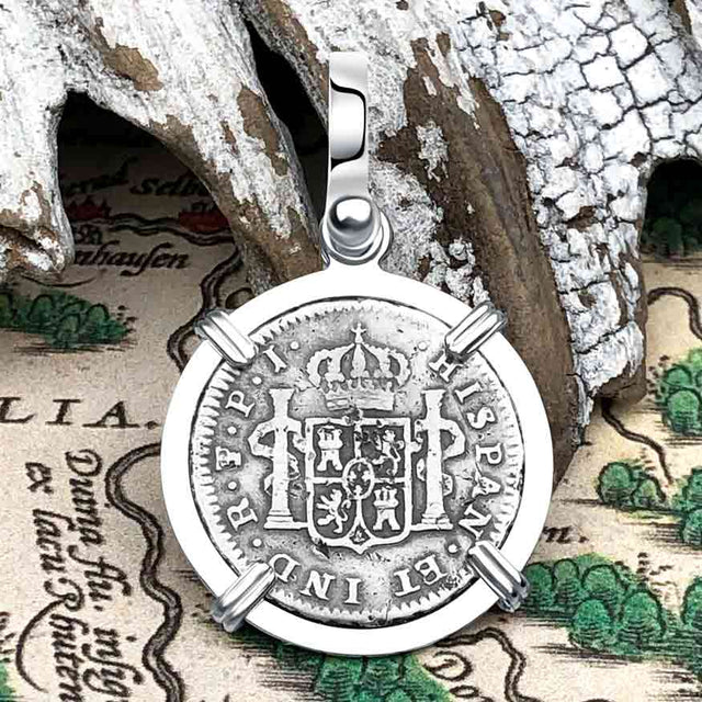 1823 Pirate Era Silver 1/2 Reale Spanish Portrait Piece of 8 Sterling Silver Pendant