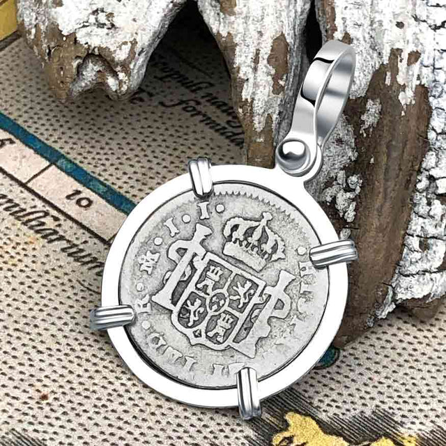 1820 Pirate Era Silver 1/2 Reale Spanish Portrait Piece of 8 Sterling Silver Pendant