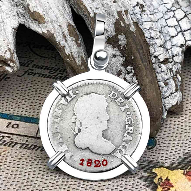1820 Pirate Era Silver 1/2 Reale Spanish Portrait Piece of 8 Sterling Silver Pendant