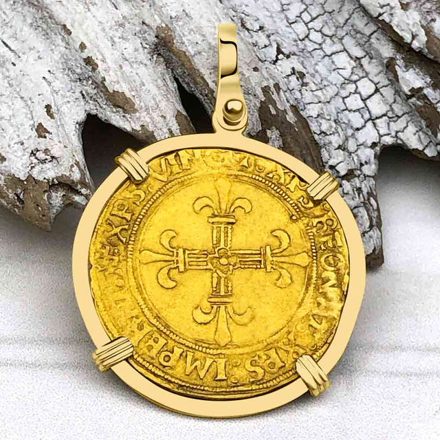 Medieval France Royal 22K Gold Ecu d'or Cross Coin Louis XII circa 1498 18K Gold Pendant