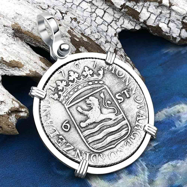 Dutch East India Company 1767 Silver 6 Stuiver Ship Shilling "I Struggle and Survive" Sterling Silver Pendant