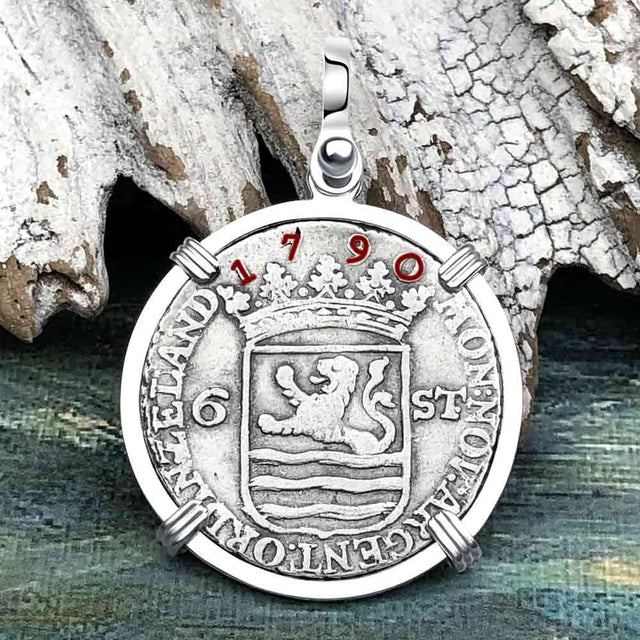Dutch East India Company 1790 Silver 6 Stuiver Ship Shilling "I Struggle and Survive" Sterling Silver Pendant
