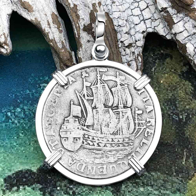 Dutch East India Company 1765 Silver 6 Stuiver Ship Shilling "I Struggle and Survive" Sterling Silver Pendant