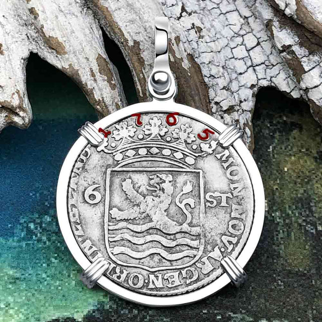 Dutch East India Company 1765 Silver 6 Stuiver Ship Shilling "I Struggle and Survive" Sterling Silver Pendant