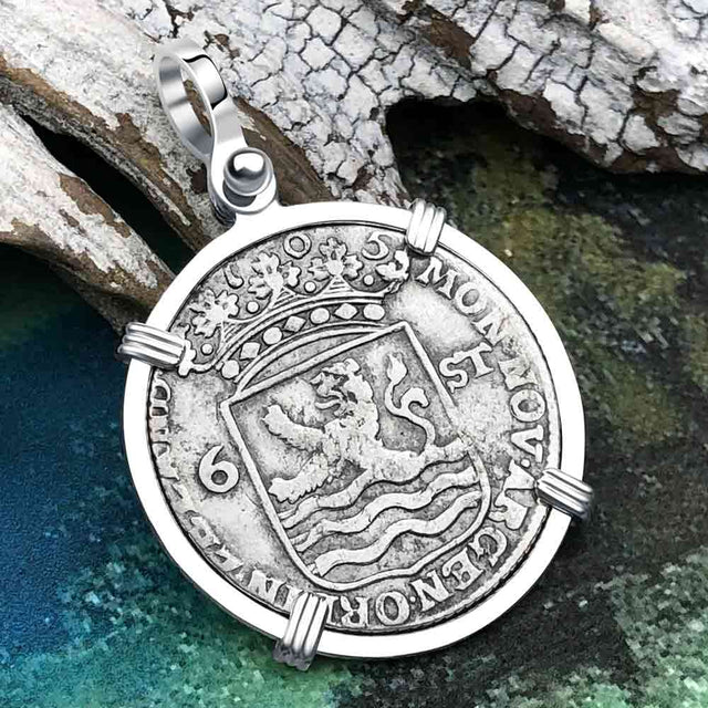 Dutch East India Company 1765 Silver 6 Stuiver Ship Shilling "I Struggle and Survive" Sterling Silver Pendant