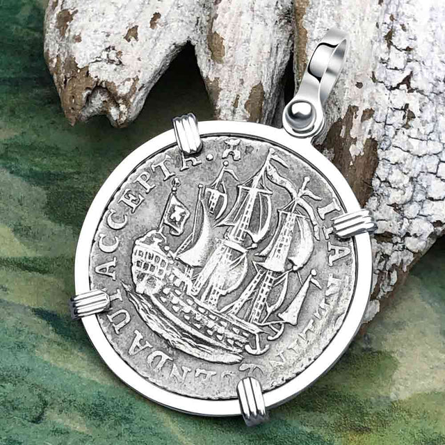 Dutch East India Company 1791 Silver 6 Stuiver Ship Shilling "I Struggle and Survive" Sterling Silver Pendant