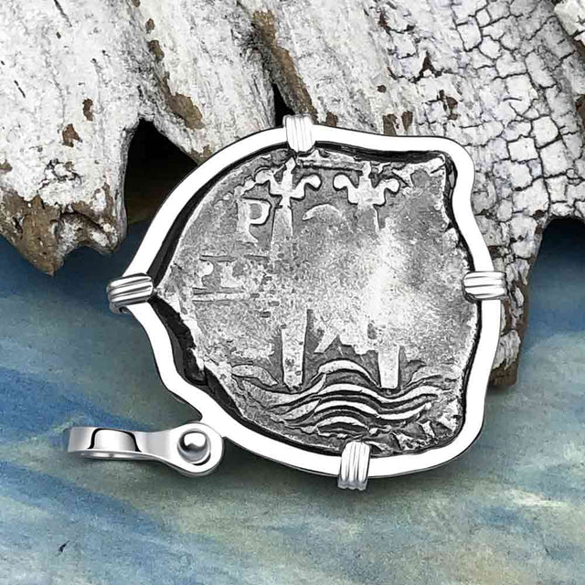 Heart Shaped 1674 Consolacion Shipwreck Pirate Era Spanish 2 Reale Piece of Eight Sterling Silver Pendant