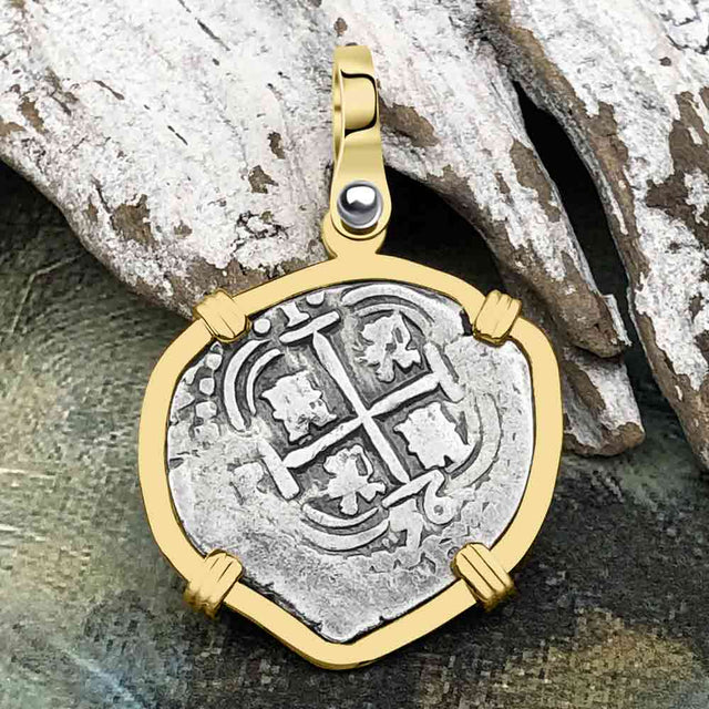 Heart Shaped 1676 Consolacion Shipwreck Pirate Era Spanish 1 Reale Piece of Eight 14K Gold Pendant