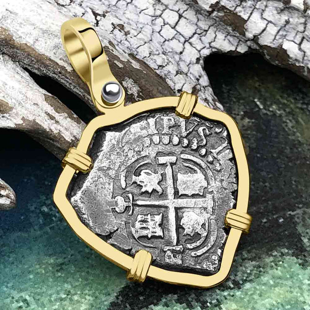 Heart Shaped 1657 Consolacion Shipwreck Pirate Era Spanish 1 Reale Piece of Eight 14K Gold Pendant