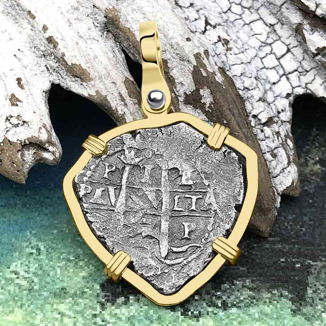 Heart Shaped 1657 Consolacion Shipwreck Pirate Era Spanish 1 Reale Piece of Eight 14K Gold Pendant