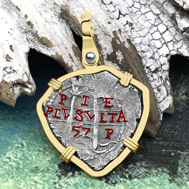 Heart Shaped 1657 Consolacion Shipwreck Pirate Era Spanish 1 Reale Piece of Eight 14K Gold Pendant