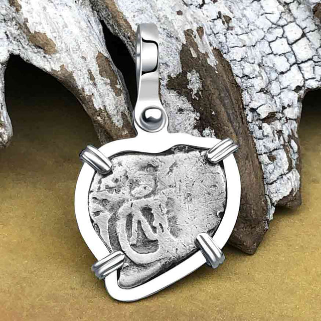Heart Shaped 1750s Rimac River "Good Luck" Spanish 1/2 Reale "Piece of Eight" Sterling Silver Pendant