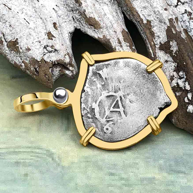 Heart Shaped 1680s Rimac River "Good Luck" Spanish 1/2 Reale "Piece of Eight" 14K Gold Pendant