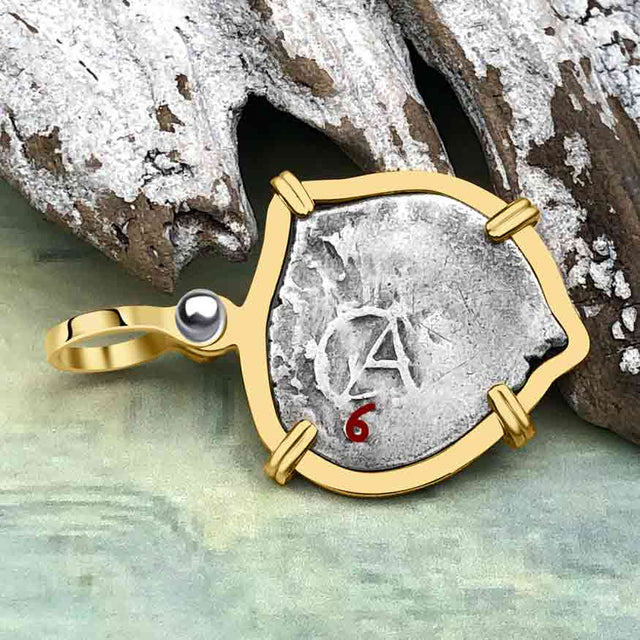 Heart Shaped 1680s Rimac River "Good Luck" Spanish 1/2 Reale "Piece of Eight" 14K Gold Pendant