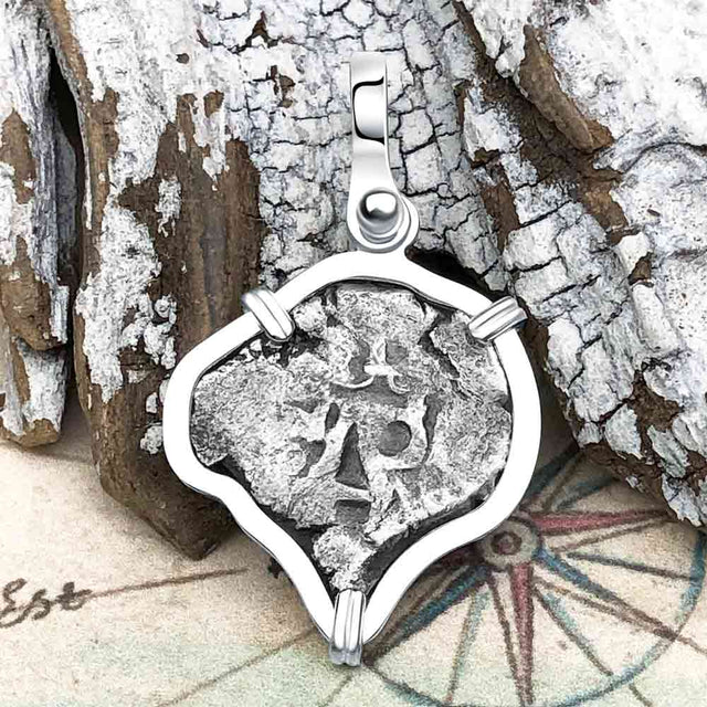 Pirate Era 1740s Spanish 1/2 Reale Cob Piece of Eight Sterling Silver Pendant