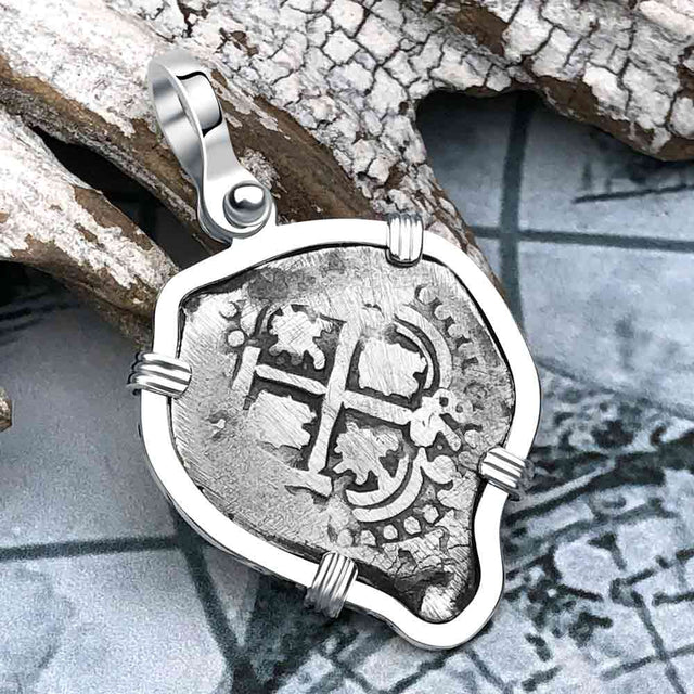 Heart Shaped 1658 Spanish 1 Reale Pirate Era Piece of Eight Sterling Silver Pendant