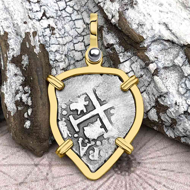 Heart Shaped Pirate Era 1702 Spanish 1/2 Reale Cob Piece of Eight 14K Gold Pendant