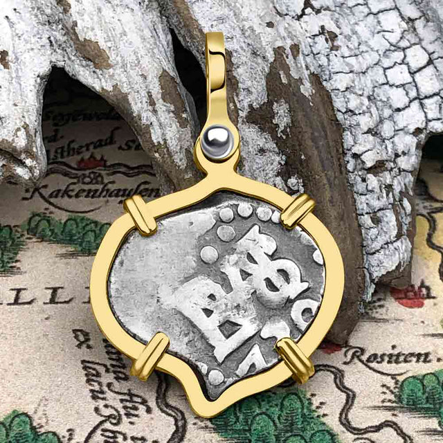 Heart Shaped Pirate Era 1739 Spanish 1/2 Reale Cob Piece of Eight 14K Gold Pendant