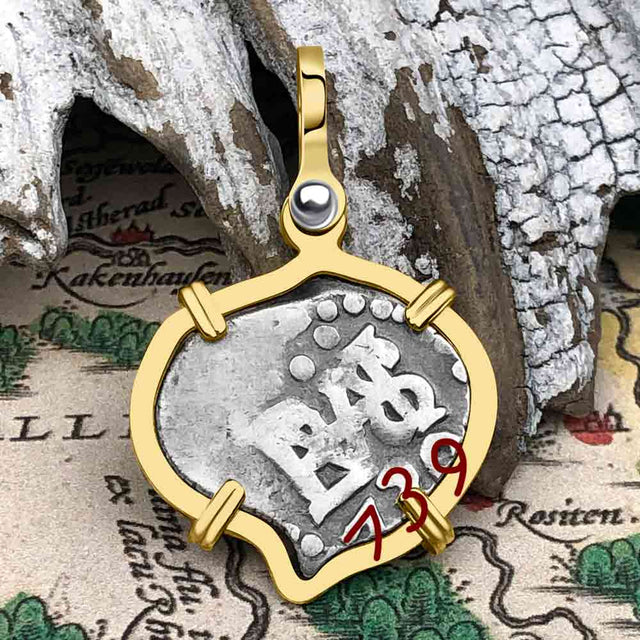 Heart Shaped Pirate Era 1739 Spanish 1/2 Reale Cob Piece of Eight 14K Gold Pendant