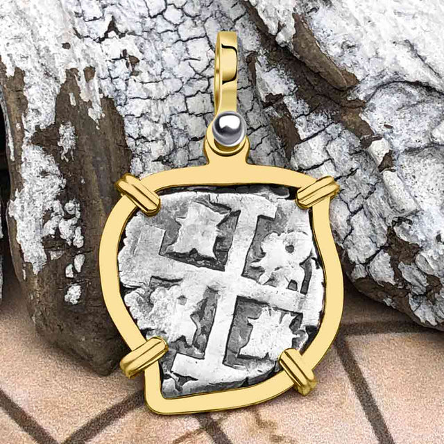 Heart Shaped Pirate Era 1708 Spanish 1/2 Reale Cob Piece of Eight 14K Gold Pendant