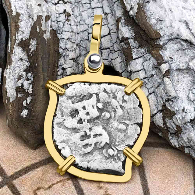 Heart Shaped Pirate Era 1708 Spanish 1/2 Reale Cob Piece of Eight 14K Gold Pendant