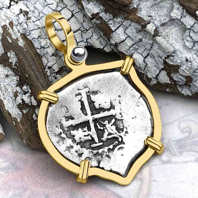 Heart Shaped Pirate Era 1677 Spanish 1/2 Reale Cob Piece of Eight 14K Gold Pendant