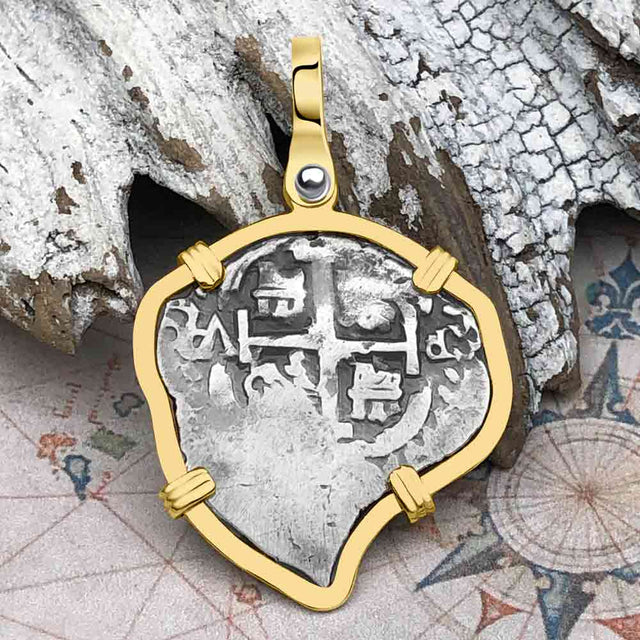 Heart Shaped Pirate Era 1696 Spanish 1 Reale Cob Piece of Eight 14K Gold Pendant