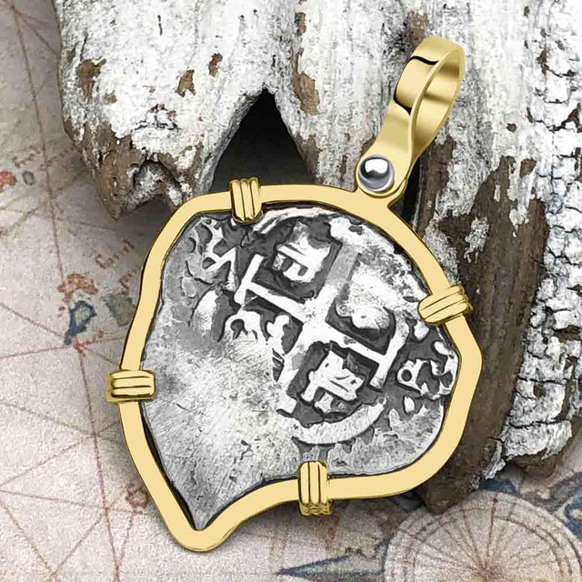 Heart Shaped Pirate Era 1696 Spanish 1 Reale Cob Piece of Eight 14K Gold Pendant