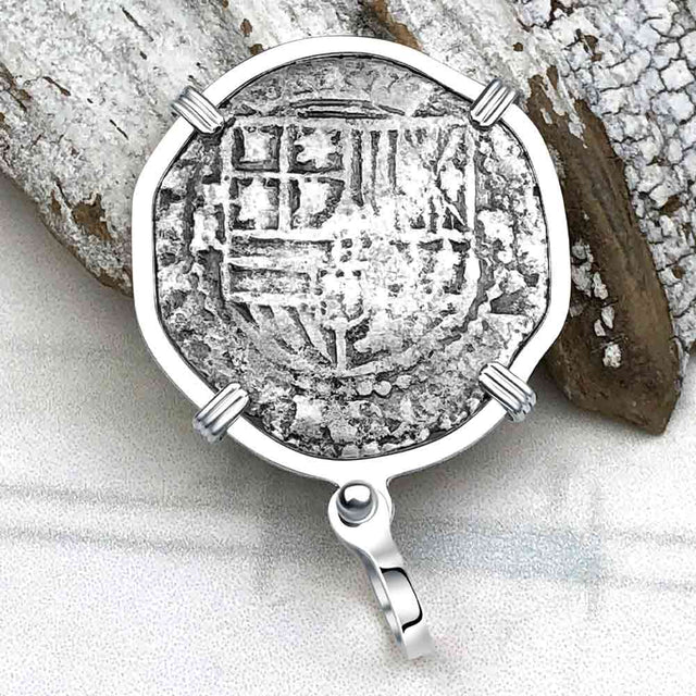 Atocha Era Land Find Circa 1610 Spanish 2 Reale Piece of Eight Sterling Silver Pendant