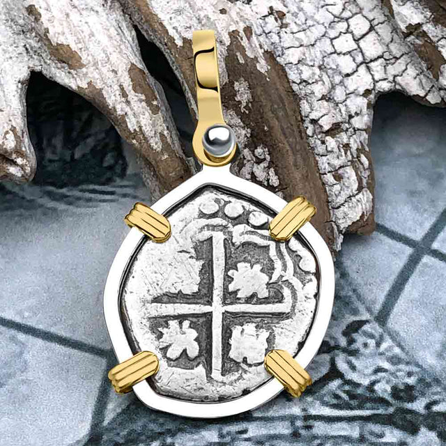 Atocha Era Land Find Spanish 1 Reale Piece of Eight 14K Gold and Sterling Silver Pendant