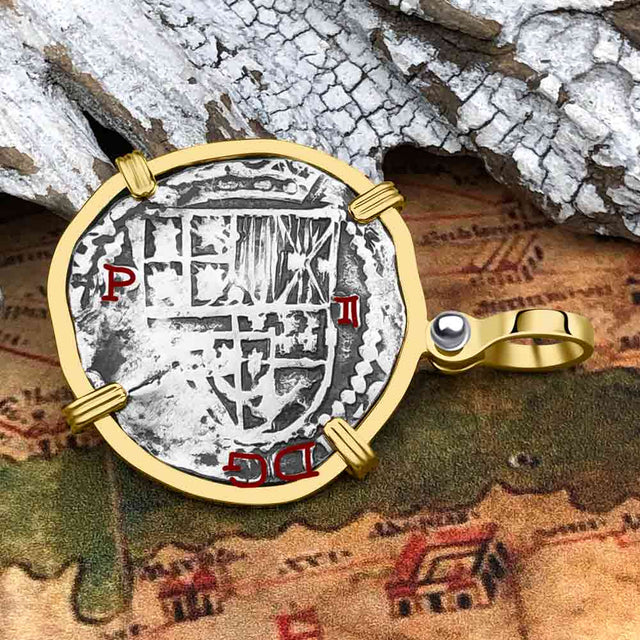 Atocha Era Land Finder Spanish 2 Reale Piece of Eight 14K Gold Pendant